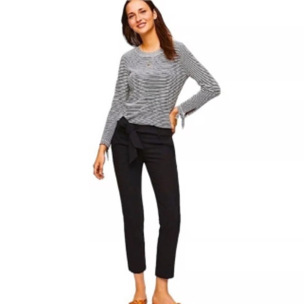 LOFT Marisa Slim Tie Waist Ankle Black Trouser Size 4